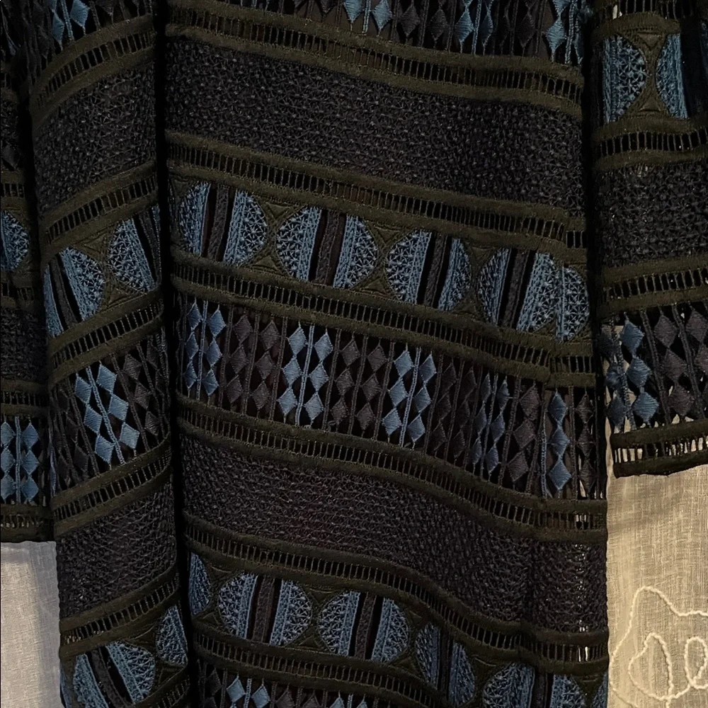 Trina Turk Black and Blue Patterned Long Sleeve Dress NWT 10